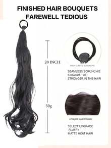 1pc Synthetic Hair Extension Bundled In Twisted Style, Length Around 20inch, Suitable For Daily Wear, Black - Black - View 4