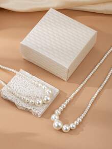 1 Set elegante Farbverlauf-Perlenkette und Ohrringe, französischer minimalistischer Schmuck, luxuriöse Mode-Choker-Kette, Damen Pullover Accessoire mit Geschenkbox