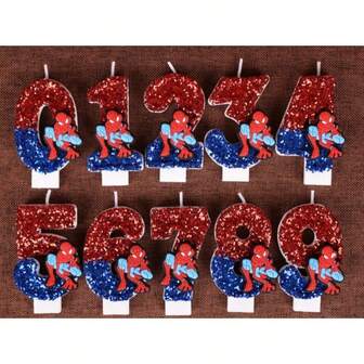  1pc Marvel - Red & Blue Spider-Man Digital Candle, Suitable For Birthday Cake Decoration, Party, Wedding, Graduation, High-Quality Decorative Lighting, Fun Party Decor, Party Atmosphere Supplies