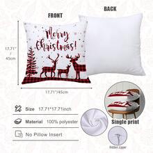 MEMNUN 4 件圣诞红黑格子鹿、雪花、铃铛、圣诞树文字印花涤纶枕套 [无枕芯]，17.7*17.7 英寸 (45*45 厘米)/19.69*19.69 英寸 (50*50 厘米)/15.75*15.75 英寸 (40*40 厘米)，[单面印刷] 圣诞快乐抱枕套适用于沙发、床、客厅、卧室、汽车、办公室、酒店装饰，送给家人和朋友的圣诞礼物 - 彩色 - 查看 3