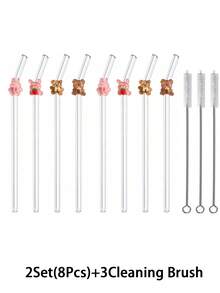 1 件/2 件/5 件/1 套/2 套可爱卡通兔子/熊玻璃吸管,适用于水杯,透明可重复使用的弯曲玻璃吸管,适用于冰沙、奶茶、果汁、鸡尾酒、冷饮、派对用品,彩色可爱卡通设计形状弯曲玻璃吸管可重复使用的学校/夏季用品,适用于毕业季、父亲节礼物。 - 款式1 - 查看 24