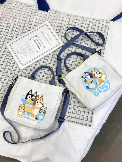 Bluey حقيبة تخزين قرطاسية عائلة بلوي وأصدقائها، حقيبة يد بلوي وبينجو الكلب الجميلة، كوكو وراستي ومافين، حقيبة كتف وحقيبة يد من الكتان