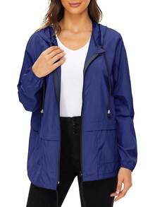 Packable Waterproof Lightweight Women's Rain Jackets With Hood Windbreaker - NAVY - View 1