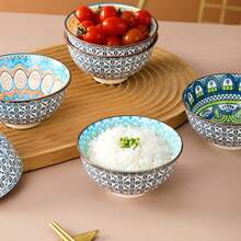 12 pièces Set de bols en céramique bohème, bols à céréales, bols à soupe, bols à salade, vaisselle de cuisine, set de bols colorés - pour céréales, soupe, avoine, crème glacée, salade, pâtes, collations, fruits etc., cadeau de pendaison de crémaillère, cadeau de fête, lave-vaisselle et micro-ondes