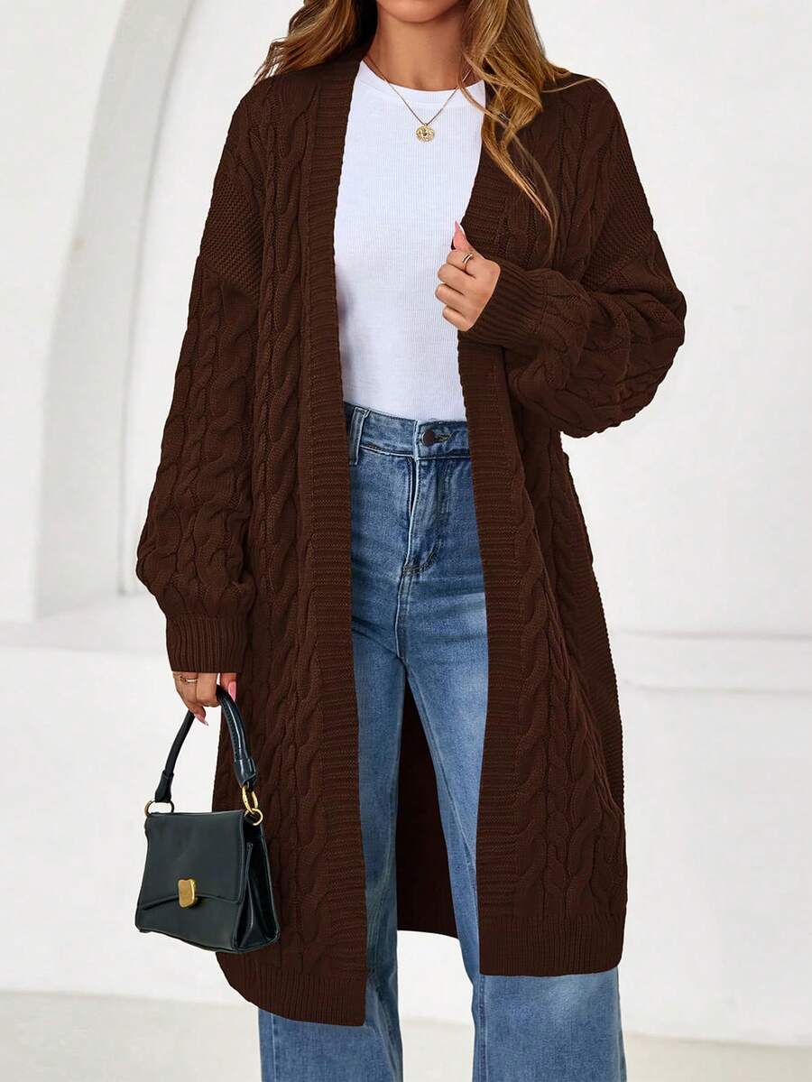 Long Sleeve Open Front Chunky Cardigan Sweaters For Women Cable Knit Long Cardigans Fall Outfits With Pockets - màu nâu - Xem 1