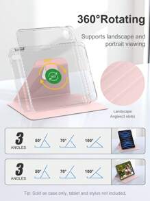 Acrylic Transparent Crystal Protective Case, Compatible With Sleep/Wake Function For IPad, Compatible With IPad And Tablet PCs, 360-Degree Rotating Protective Case, Compatible With IPad Mini 4/5/6 (9.7 Inch), IPad (10.2 Inch), IPad Air 4/5/6 (10.9 Inch), Suitable For 10th Generation IPad, Soft TPU Material Frame, Compatible With 10th Generation IPad, IPad Pro (11 Inch), IPad Air (11 Inch, M2), IPad Air (13 Inch) And IPad Pro (11 Inch, M4) - Pink