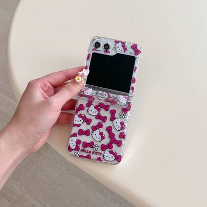 Cute Cartoon Flower Bow Kitty Cat Foldable Phone Case For Samsung Galaxy Z Flip3 5GGalaxy Z Flip 4 5GGalaxy Z Flip 5 5GGalaxy Z Flip 6 5GGalaxy Z