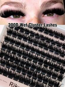 Rikuaild 96pcs D Curl Wet Lashes, 200D Natural Fluffy Eyelash Extensions, 10-16mm Mixed Length, DIY Eyelash Extension, Fluffy & Lightweight Natural Look, Suitable For Party, Music Festival, Reusable Individual Lashes, Makeup - D - 查看 1