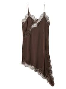 Lace Women Dresses Satin Asymmetrical Summer Party Short Dresses Female Elegant New Pajamas Sleeveless Sexy Brown Black Ladies Backless Dresses