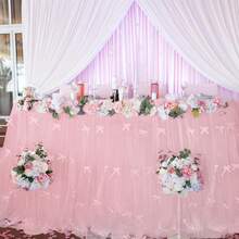 1pc Romantic Pearl Lace Table Runner, Wedding Arch Decor, Bridal Shower Gift Fabric, Romantic Pearl Lace Tablecloth, Suitable For Events, Embroidered Transparent Wrinkle-Resistant White Dessert Table