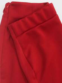 Jupe évasée à taille nouée en tissu tricoté de couleur unie pour femmes grandes tailles, convient pour toutes les saisons - Rouge - Voir 7