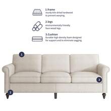 Puremind 3-Piece Sectional Sofa Set, Linen Upholstery, Modern Nailhead Trim, Living Room Furniture - Beige - View 4