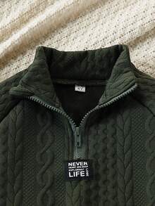 2pcs/Set Young Boy Casual Striped Jacquard Patch Zipper Hoodie And Pants Set, Suitable For Leisure, Sports, Daily Wear, Outdoor, School, Spring & Autumn