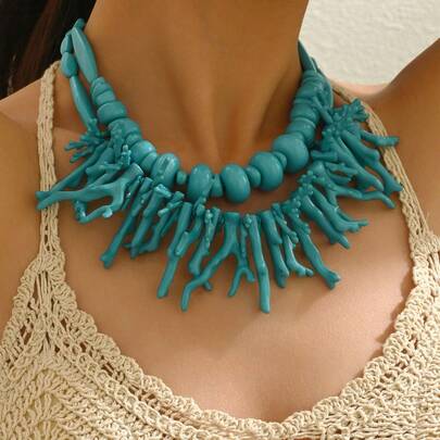 1 chiếc vòng cổ san hô nhựa hai lớp phóng đại thời trang dành cho nữ
