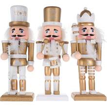 3pcs Golden Nutcracker Decoration, Nutcracker Creative Puppet Man Decoration, Christmas Day Decoration Home Decoration, Nutcracker Solid Wood Decoration, Home Festival Decoration Supplies Christmas Decorations Room Decor Winter