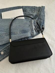 Fashionable Solid Color Asymmetrical Flap Vintage Minimalist Elegant Shoulder Bag , Small Bags , Vintage Bag , Office - Black - View 6