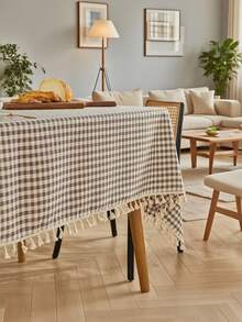 1/32pcs Japanese Style Plaid Tassel Pendant Tablecloth, Rectangular Tablecloth For Living Room, Kitchen, Dining Room, Party, Dining Table Decor - Nhiều màu - Xem 5