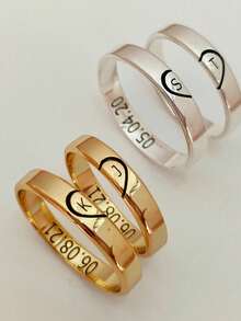 2PCS Personalized Heart Shaped Ring,Matching Ring For Couples,Romantic Double-Sided Engraving Ring,Letter Ring,Stainless Steel Jewelry,Anniversary Love Promise Rings,Wedding Ring,Valentine's Day, Christmas, Halloween Gifts