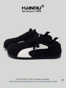 HUANQIU 2025新款女鞋女鞋滑板鞋一双时尚休闲透气办公户外运动鞋多功能轻便舒适德国鞋赛车鞋休闲鞋跑步鞋黑色四季鞋