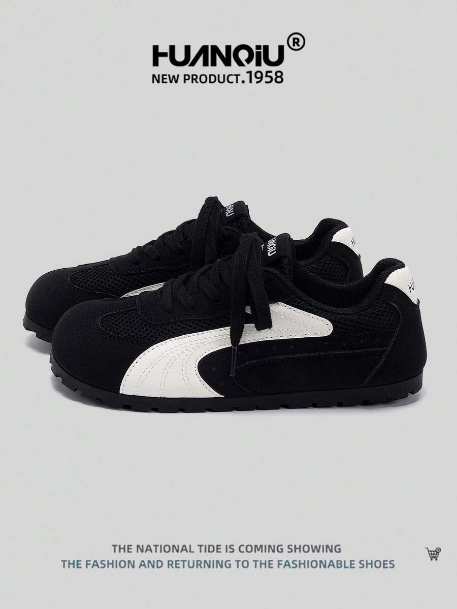 HUANQIU 2025新款女鞋女鞋滑板鞋一双时尚休闲透气办公户外运动鞋多功能轻便舒适德国鞋赛车鞋休闲鞋跑步鞋黑色四季鞋