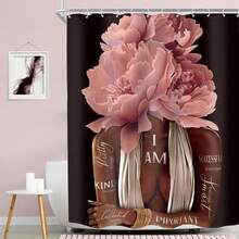 Shower Curtain Set With Hooks, Woman Peony Floral Quotes Girly Bathroom Curtain Set, African American Shower Curtain Set, Inspirational Modern Afro Bathroom Decor - 02pink - 查看 3