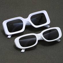 Women's Plastic White Oval Small Frame And Square Metal Hollow Design Punk Fashion Glasses, Suitable For Daily Commuting And Music Festivals - 全白 - 查看 2