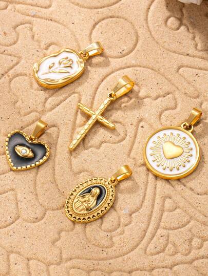 1 pieza Colgante chapado en oro de 18K de acero inoxidable, con diseños de Virgen María, cruz, ojo malvado, tulipán blanco, para hacer collares y aretes, uso diario, regalo