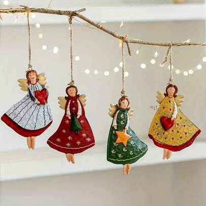 16件套复古天使挂饰 - 奇幻主题木质圣诞树挂饰，轻巧喜庆设计，无需电源或电池，复古风格装饰，圣诞树天使吊坠，复古做旧圣诞装饰吊坠，天使小吊坠配件，秋季装饰，房间装饰，圣诞装饰，家居圣诞装饰，复古装饰，圣诞家居装饰，圣诞礼物，圣诞装饰