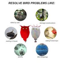 3pcs Owl Decoy To Scare Birds Away (With Bell) Bird Deterrent Device For Woodpecker Pigeon Plastic Hanging Outdoors Reflective Keep Birds Away Home And Garden-(Bird Repellent Ribbon,Scarecrow, Owl)- Protect Farms,Orchard, Vegetable Fields, Ponds, Parking Lots From Birds,For Yard, Window, Orchard, And Home Decoration