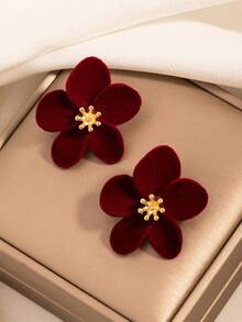 أقراط أنيقة بتصميم زهري بلون البرغندي للنساء، إكسسوارات أقراط أنيقة، مناسبة للخريف والشتاء