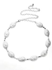 1 chiếc dây chuyền vàng hình bầu dục Bohemian, phụ kiện trang sức thời trang cho nữ, thích hợp cho Halloween, mùa hè, mùa thu đi học, trang phục mùa thu và quần jean - Bạc - Xem 4