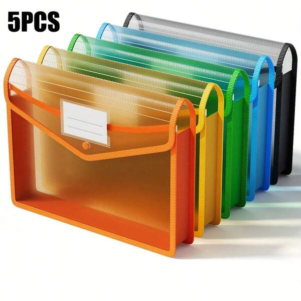 5 pastas de arquivo A4 reutilizáveis, à prova d'água e resistentes a manchas, com botão de pressão 3D, organizadores de documentos expansíveis com fecho de pressão para escritório, documentos escolares, etc.