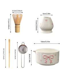 2 Stücke/3 Stücke/4 Stücke Multi-Farben geprägte Schleife & Herz Keramik Matcha Set, beinhaltet Matcha Schale, Matcha Pinsel, Matcha Tasse, Bambus Quirl & Löffel, Tee Zeremonie, Backwaren Herstellung, Getränke Werkzeugesets, japanischer Stil Geschenkbox, Song Dynastie Matcha Quirl Werkzeugesets, Feiertags Geschenkset