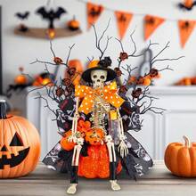 ハロウィン スケルトン 置物 不気味なスケルトン 座ったカボチャの像 卓上装飾 ホーム ホリデー パーティー用 - カラフル - チェックする 4