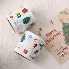 300 Sheets/Roll Christmas Sticker Roll, Cartoon Christmas Element Image Self-Adhesive Labels, Used For Gift Packaging, Holiday Party Decoration, Stationery Decoration, Irregular Shape Disposable Sticker Pack, Suitable For Christmas Gifts, Back-To-School Decoration - Multicolor - View 7