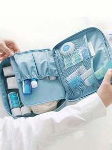 1pc Double Layer Makeup Brush Holder Bag, Multi-Functional Travel Cosmetic Bag, Waterproof Makeup Bag, Large Capacity Makeup Pouch, Portable Cosmetic Organizer Bag For Makeup Brushes, Lipstick, Foundation, Skincare Tools, Double Layer, Large Capacity, Waterproof, Polyester Material, Portable, Foldable, Travel Essential, Holiday Essential, Bedroom Decor, Autumn Decor, Gift For Friends & Teachers, Birthday Gift