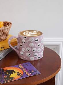 1 件万圣节不对称南瓜骷髅印花马克杯，创意浮雕设计，大容量，搞怪骷髅和南瓜图案，适合万圣节派对、居家饮水、早餐牛奶燕麦片、下午茶咖啡、礼物、万圣节礼物 - 彩色 - 查看 9