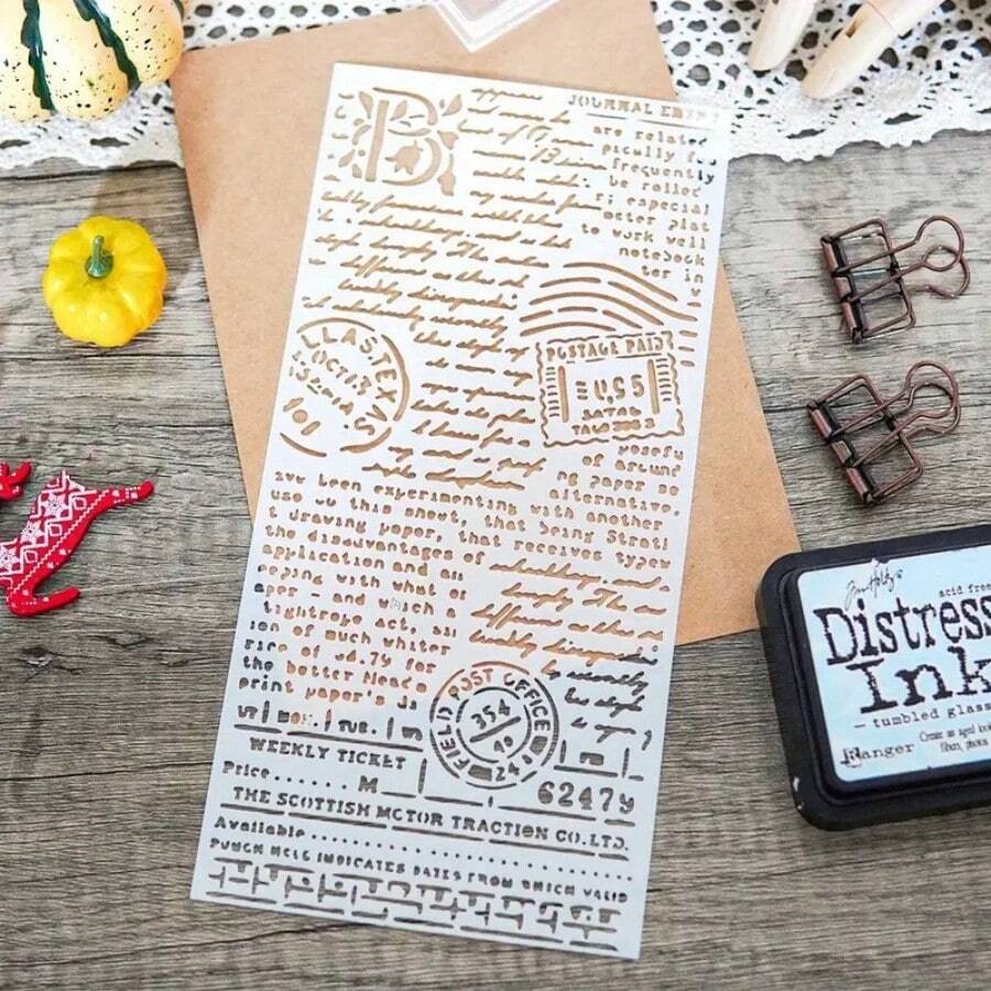 1pc Vintage English Phrase Template, 9.84x4.72 Inches, Reusable Extra Large Size For DIY Scrapbooking, Diary Decoration, Greeting Card Making, Accounting Materials - White - View 1