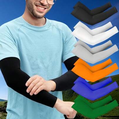 1Pair Of Cooling Arm Sleeves Unisex Sun Protection Quick-Drying Breathable Sleeves Suitable For Outdoor Sports Hiking Running Cycling Driving And Basketball