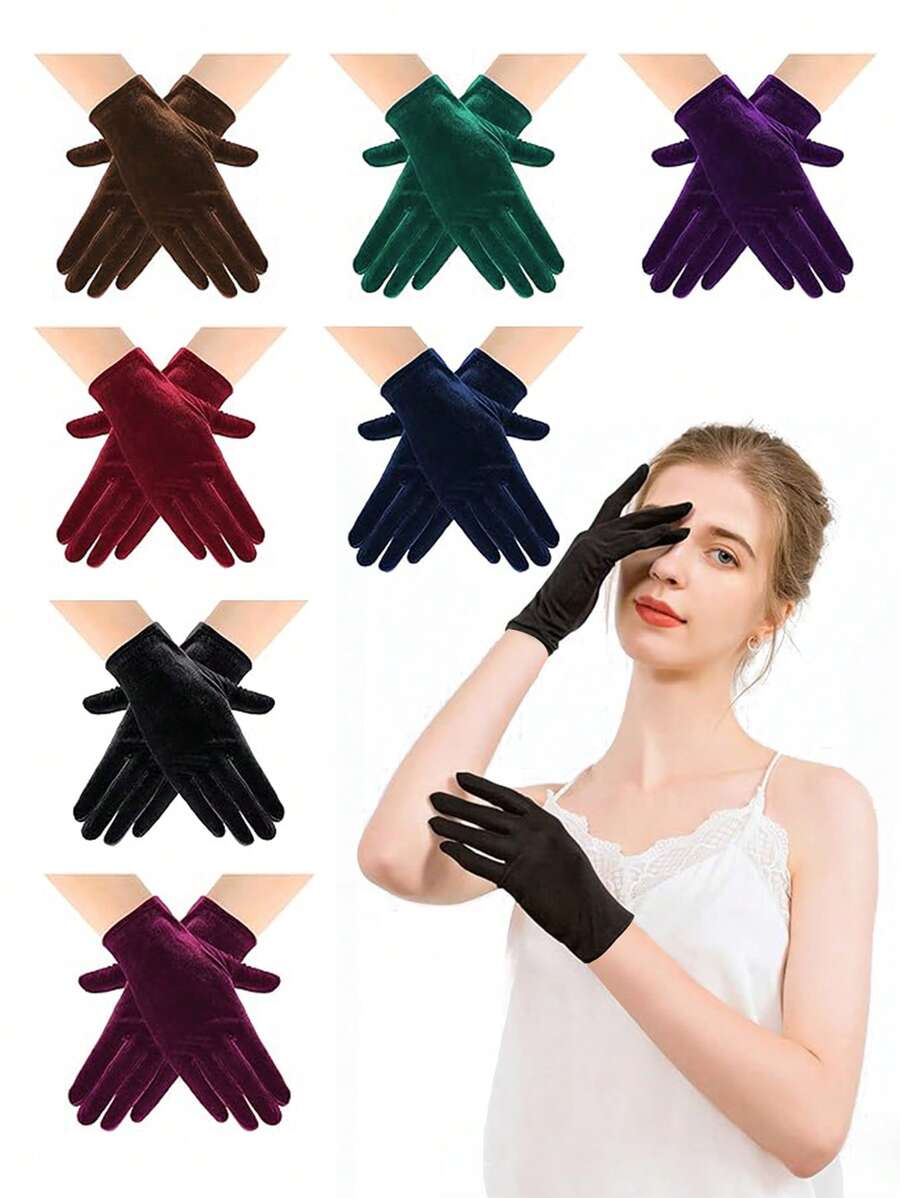 D EXCEED 1Pair 50s Women's Short Full-Finger Gloves – Elegant Accessories – For Opera Performances, Afternoon Tea Gatherings, Wedding Ceremonies, Vintage Cocktail Parties & Classic Formal Dinners​ Halloween