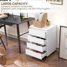 HOMCOM Mobile Filing Cabinet With 4 Drawers, Under Desk Storage Cabinet For Home Office, White - White - View 4