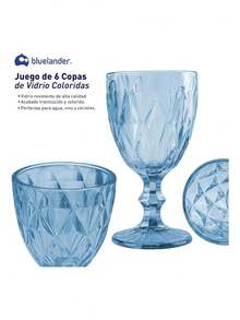 Juego de 6 copas de vidrio (240 ml) Bluelander, diseño elegante y resistente, perfectas para vino, agua o cócteles, ideales para reuniones y celebraciones - Azul - Ver 2