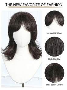 Short Straight Mullet Wig Pixie Cut Wigs For Women With Shaggy Layers And Bangs, Natural Straight Hair, Retro Cosplay Wigs Suitable For Multiple Occasions Universal Fit Perfect For Halloween Suitable For All People - 黑色 - 查看 7