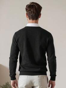 Men's Crew Neck Sweater Soft Casual Sweaters For Men Classic Pullover Sweaters With Ribbing Edge - Black - View 6