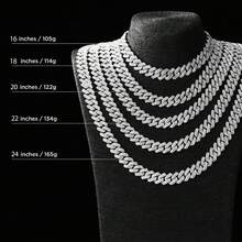 Cuban Necklace Men Women Miami Cuban Necklace Rhinestones Fashion Necklace 14mm Silver - 銀色 - 查看 6
