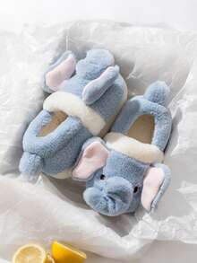 Nuevos pantuflas de invierno con diseño de elefante de dibujos animados para niños, cálidas, antideslizantes y lindas pantuflas de peluche para bebés