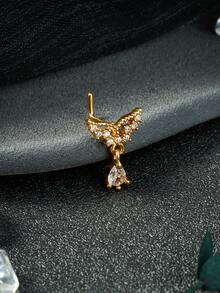 20G Dangle Nose Ring L Shaped Dangling Nose Stud For Women Stainless Steel Nose Ring Studs CZ Flower Dangle Nose Rings Hoops Nose Piercing Jewelry