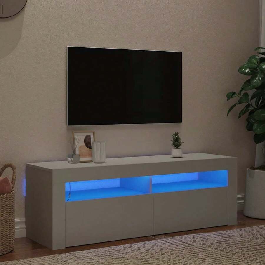 vidaXL Meuble TV avec lumières  blanc 120x35x40 cm - Blanc - Voir 1