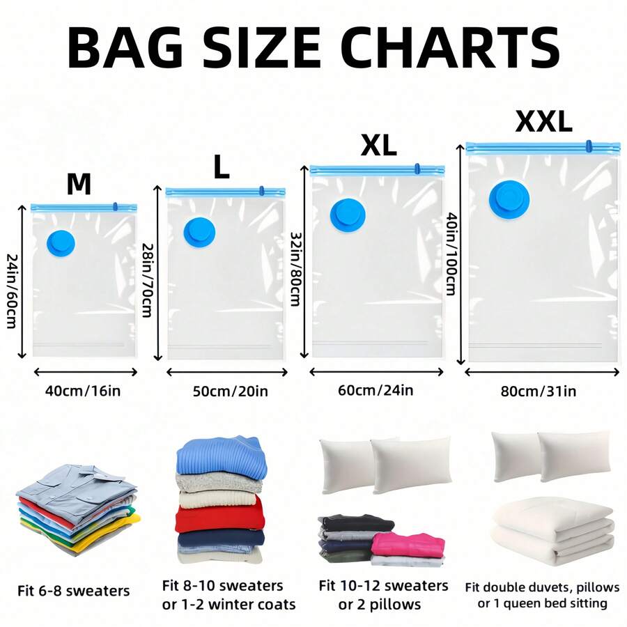 Extra Large Vacuum Storage Bag Set, Space-Saving, Reusable, Waterproof And Moisture-Proof Compression Bags, Suitable For Clothes And Bedding, Travel Luggage, Blankets, Quilts, Ideal For Dormitories, Wardrobes, And Moving - XXL (4 chiếc) - Xem 1