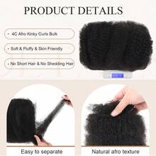 Afro Kinkys Bulk Human Hair For Dreadlocks Extensions Repair Locs, Twist Braiding Afro Kinky Human Hair For Locs 1 Pack 50 Gram